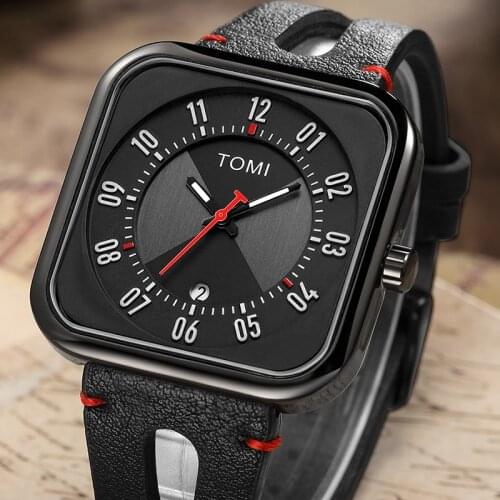 Fashion Square Quartz Watch Men Creative Two-color Splicing Dial Brown Black Leather Strap Watch Male Bracelet Relogio Masculine