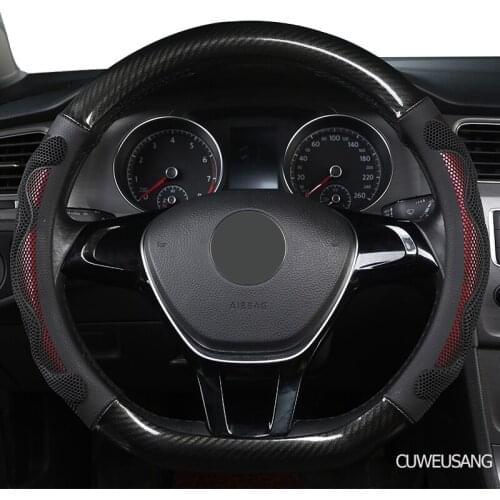 CUWEUSANG Carbon Fiber Leather Car Steering Wheel Cover For Mitsubishi ASX Outlander Lancer Pajero L200 Mirage Triton Attrage