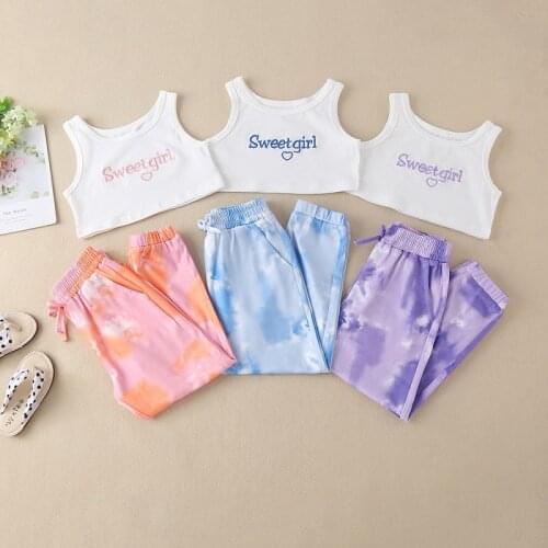 2-7Y Toddler Kids Baby Sweet Girl Vest Tops Tie-dyed Long Pant 2PCS Active Sportswear Children Girls Clothing Set