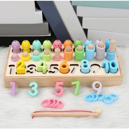 Kids Magnetic Fishing Wooden Toys Montessori Geometric Shape Matching Count Toys Math Early Educational Board Gift Children Toys