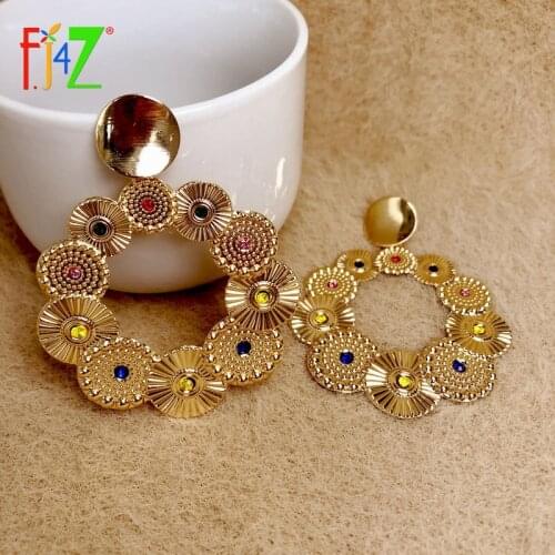 F.J4Z New Hohemian Circle Cluster Earrings for Women Unusual Earrings Over Size Circle Party Earrings Gifts Jewelry Dropship
