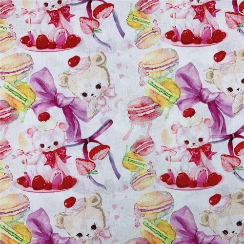 Strawberry macaron bear cotton fabric lolita Sewing Quilting dress fabric diy children package Clothes pillowcase material