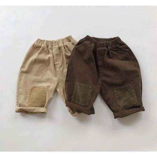 Korean style cotton boys and girls patchwork straight pants kids fashion loose casual trousers spring Autumn