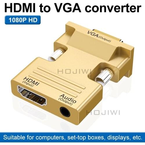 HOJIWI HDMI-compatible Female to VGA Male Converter 1080P HD Video Output 3.5mm Audio Cable Adapter for PC Laptop Projector AD04