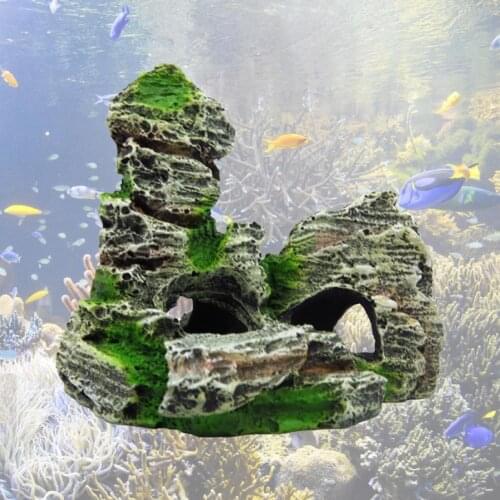 Artificial Moss Rock Resin Stone Mountain Fish Tank Ornament Landscaping Hiding Cave Aquarium Resin Aquarium Rockery Decor