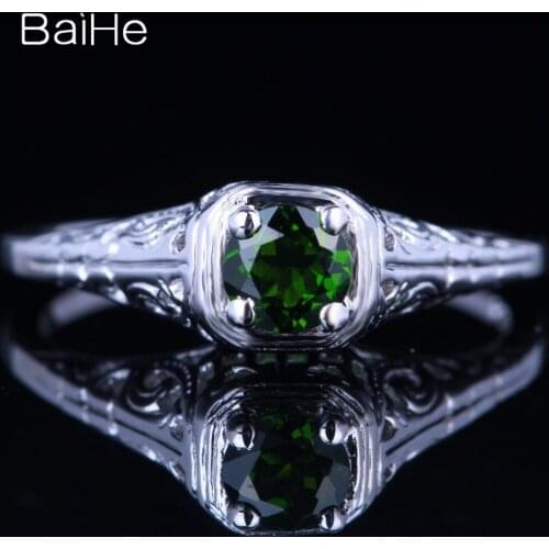 BAIHE Solid 14K White Gold 0.9CT Chrome Diopside Flawless Engagement Ring Wedding Gift Women Trendy Fine Jewelry Diopside Ring