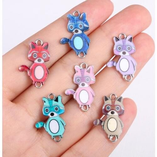 Silver Plated Enamel Colorful Fox Charm Connectors for Jewelry Making Bracelet Necklace Craft DIY Accessories 23x15mm 6pcs