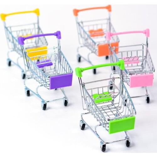 Mini Supermarket Shopping Cart Funny Cosmetic Storage Basket Pet Bird Parrot Hamster Toy Desktoday Dolls Accessories