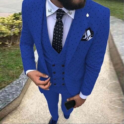 Mens Suit Slim Fit 3 Pieces Blue Suit Party Blazer Wedding Prom Leisure Groom Suit Jacket Blazer & Pants & Vest for