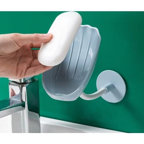 Soap Dish Drain Suction Cup Punch-free Soap Holder Box Bathroom Supplies Creative Wall Hanging Soap Shelf Storage Tray