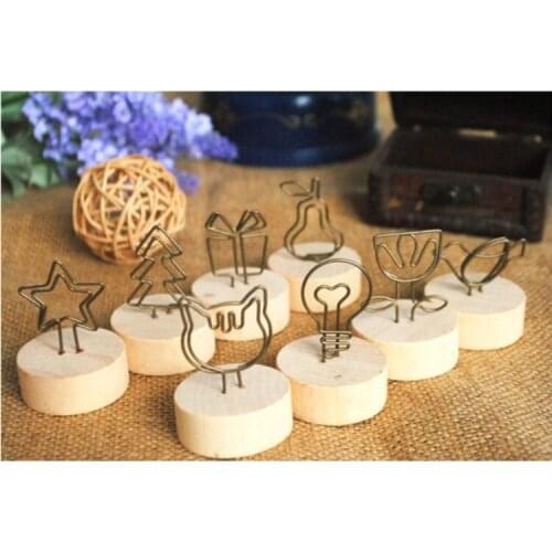 1PC Stand Desk Photo Card Picture Memo Lomo Desktop Personalized Kids Wooden Seat Metal Clip