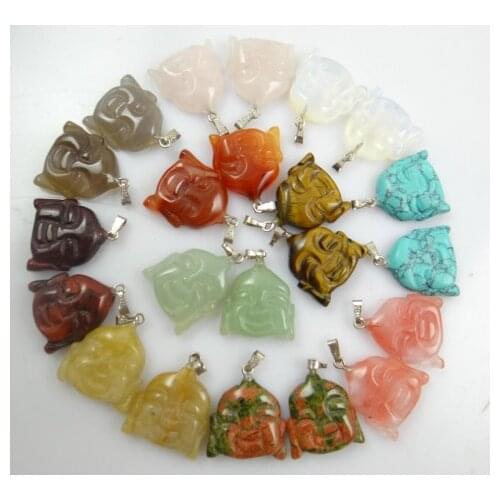 Natural stone Quartz Crystal Turquoises lapis tiger eye Buddha head for pendant for diy Jewelry making necklace Accessories12pcs