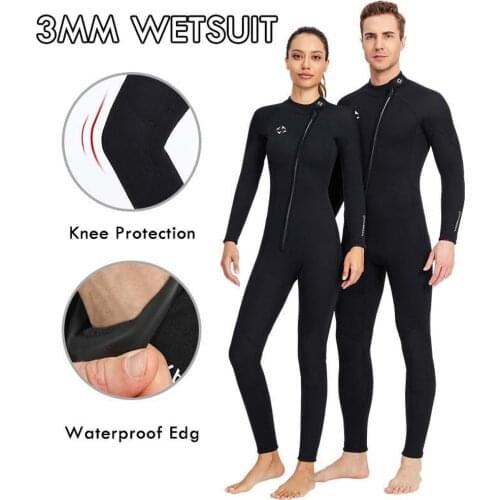 3mm Neoprene Black Wetsuit for Mens Womens Full Length Front Zipper Diving Suit One-piece Couple Wetsuit Surfing Snorkeling