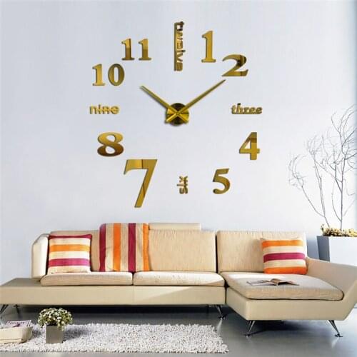 New fashion diy acrylic mirror wall clock europe 3d big quartz watch still life clocks living room home decoration stickers U3
