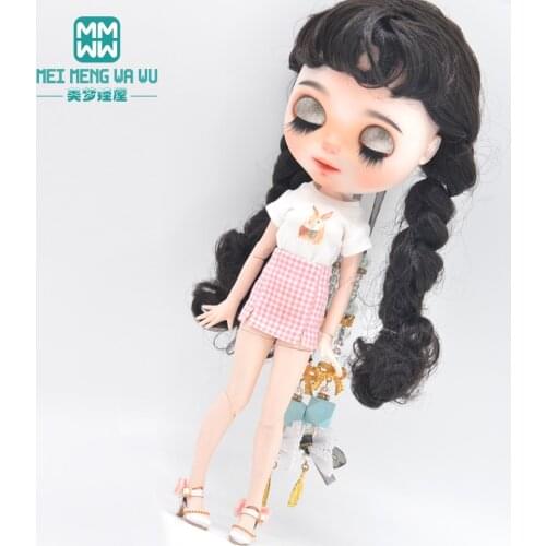 Blyth doll clothes Fashion T-shirts, plaid skirts, shoes for 28-30cm Azone 1/6 doll accessories
