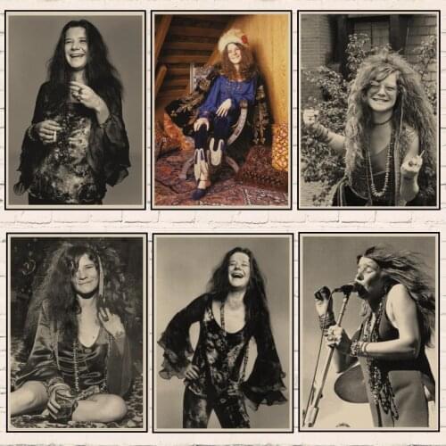 Janis Joplin Music Kraft Paper Poster Black Wall Art Poster Paintings Retro Home Decor Vintage Pictures for Living Room Decor