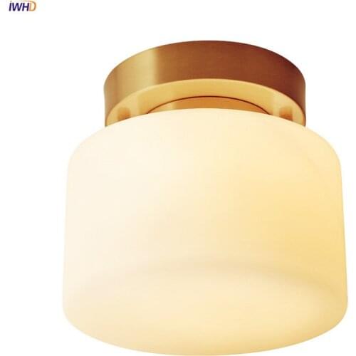 IWHD American Country Vintage Ceiling Lamps For Home Lighting Hallway Balcony Porch Glass Copper LED Ceiling Lights Fixtures