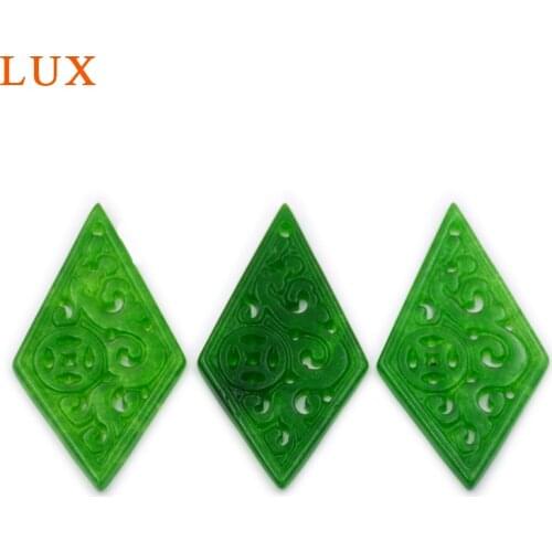 LUX coin design rhombus hollowed out green jades stone beads carved green jades slice gem stone slice for jewelry DIY handmade