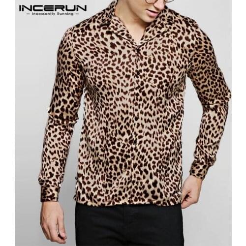 Fashion Leopard Printed Shirt Men Long Sleeve Streetwear Party Nightclub Shirts Tops Men Camisa Masculina Plus Size 2021 INCERUN