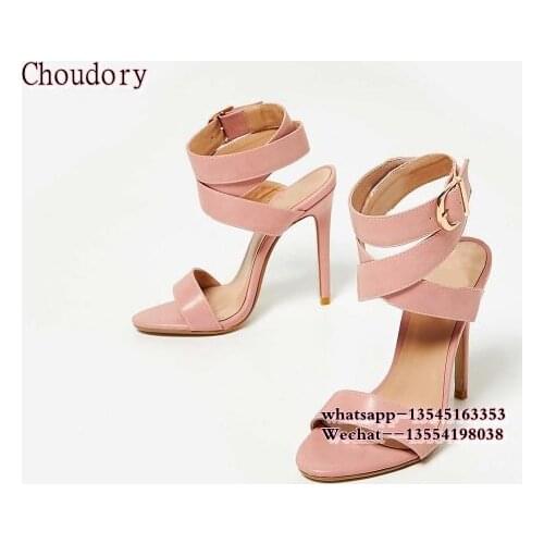 Leather Women Platform Gladiator Sandals High Heels Buckle Strap Spring Summer Sexy open toe Shoes Woman Fashion Black pink
