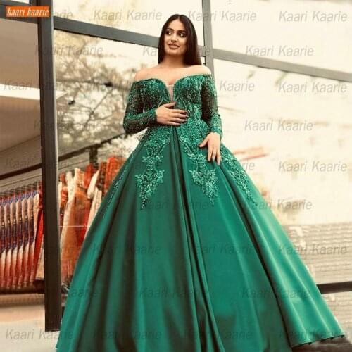 Hunter Green Prom Dress For Women Long Sleeves 2021 vestido de fiesta largo Lace Up Beading Party Gowns Custom Made robes de bal