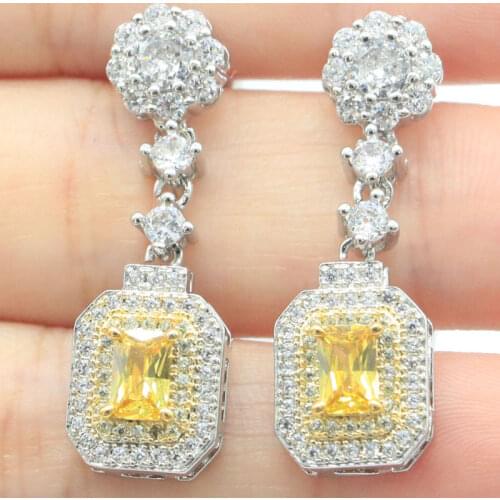 49x28mm Delicate Fine Cut 22g Created Smokey Topaz Pink Kunzite Blood Ruby CZ Women Dating Silver Earrings