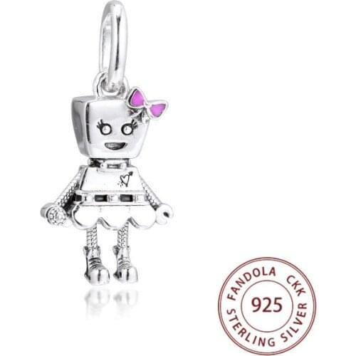 CKK Genuine 925 Sterling Silver Bella Bot Punk Band Dangle Charms Beads for Jewelry Making Fits Pandora Bracelet Argent Bijoux
