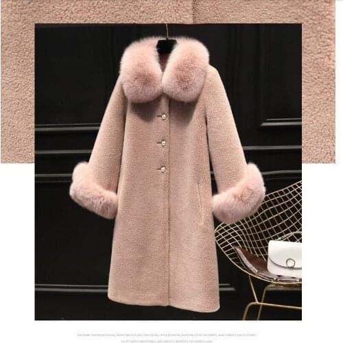 Winter new grain wool haining fur coat womens long imitation fox fur large size imitation sheep cut wool coat fur coat women