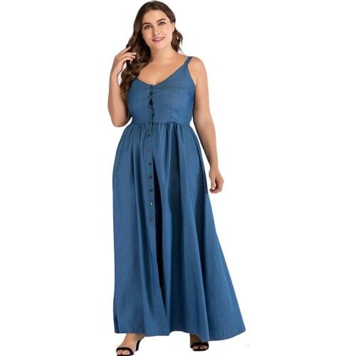 Plus Size 5XL Summer Dresses 2020 Women Jeans Dress Large Size Denim Dress Sundress Spaghetti Strap Button Solid Split clubwear