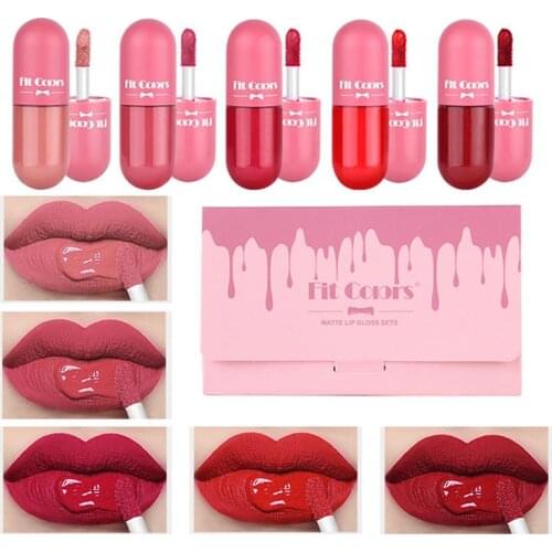 5 Colors Liquid Matte Lipstick Waterproof Long-Lasting Non-Stick Mini Red Lip Gloss Easy To Carry Capsule Lip Makeup For Women