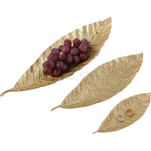 Gold pure copper leaf tray dressing table jewelry storage plate porch key plate decorative plate ornaments