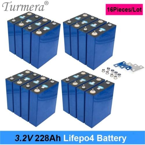 16PCS 3.2V 228Ah Lifepo4 Battery Rechargeable Battery Pack 12V 24V 228AH for Electric Car RV Solar Energy Storage System Use