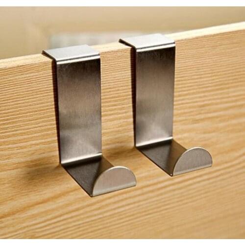2Pcs Door Hook Stainless Steel Hooks Kitchen Wall Door Cabinet Clothes Hanger Organizer Rack Hanging Coat Hooks