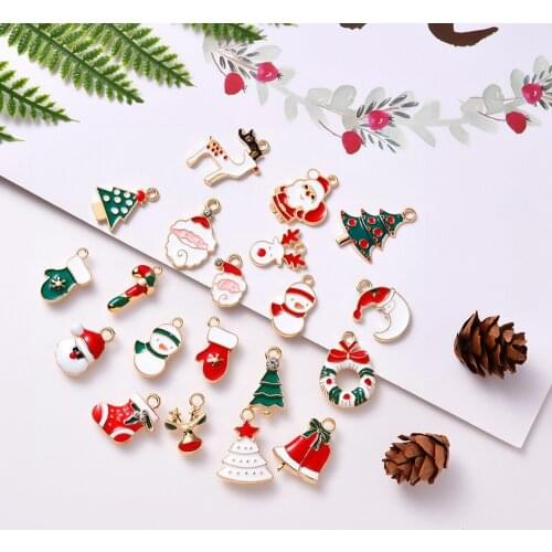20Pcs/Set New Christmas Enamel Pendants Necklace Bracelet Party Home Metal Craft Decoration Tree Hanging DIY Jewelry Accessories