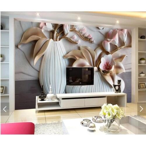 3D Embossed Moth Orchid Vase Flower Wall Mural Photo Wallpaper Wall Paper Contact Paper Floral Murals Papel De Parede Painting
