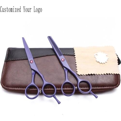 5.5" Engraving Logo Violet JP Stainless Straight Scissors Thinning Shears Professional Pet Scissors Dog Grooming Scissors C1013
