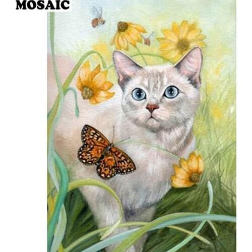 5d Diy Diamond Painting Full square/round Drill Resin Cat Diamond Embroidery Animals Painting With Diamonds Butterfly Decoration