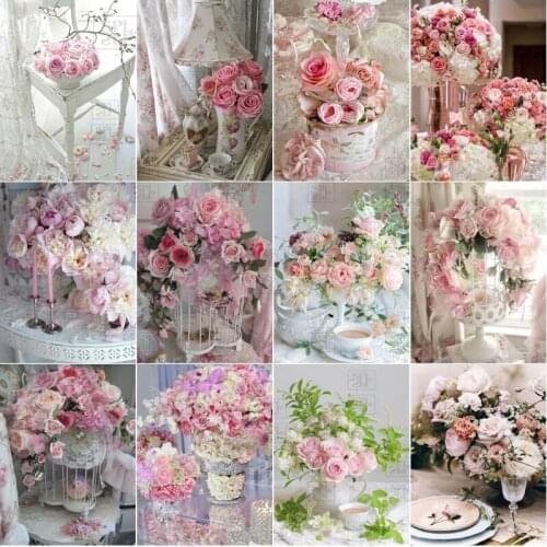 5D Diamond Paintings Flower Full Square and Round Wall Art Embroidery Pink Rose Picture of Rhinestone Handicraft Home Decor Gift