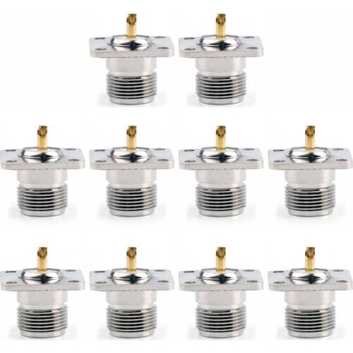 Artudatech 1Pcs /10Pcs Connector N Female Jack 4-hole 25.4mm Flange Solder Panel Mount Straight Parts
