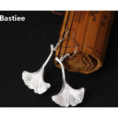 Bastiee Gingko Leaf Drop Silver Earrings 925 Women Jewelry Vintage Dangle Earings Gifts For Women