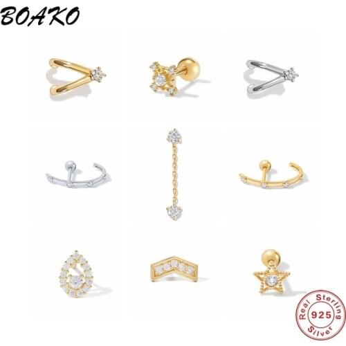 BOAKO 925 Sterling Silver Crystal Zircon Snowflake Star Stud Earrings For Women Piercing Earring Fine Jewel pendientes kolczyki