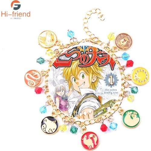 Anime The Seven Deadly Sins Bracelet Protagonist Tattoo Pig Sheep Fox Dragon Round Coin Bracelet for Cosplay Prop Gift Jewelry