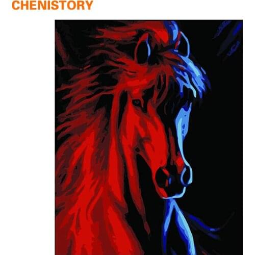 CHENISTORY Animals Red Run Horses DIY Oil Painting By Numbers Kits Coloring By Numbers Unique Gift Paint By Number Wall Artwork