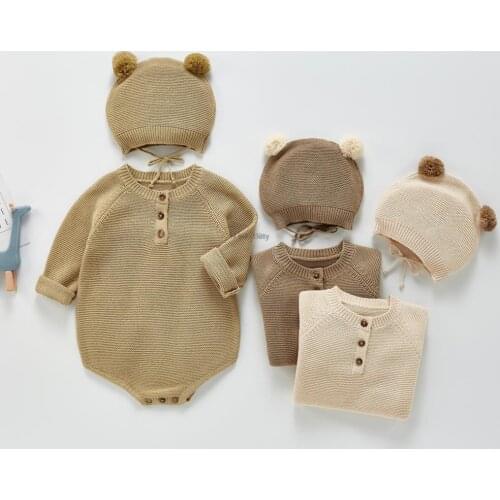 2021 Spring Autumn Baby Rompers with Hat 2pcs Clothing Sets Baby Boys and Girls outfits Infant Newborn Baby Outfits