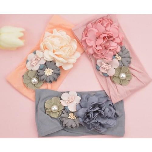 Toddler Girls Kid Baby Bow Hairband Elastic Headband Cute 3D Flower Stretch Turban Flower Head Wrap Princess Hair Accessories