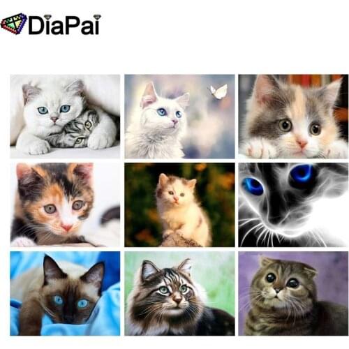 DIAPAI 5D DIY Diamond Painting 100% Full Square/Round Drill "Animal cat" 3D Embroidery Cross Stitch Home Decor