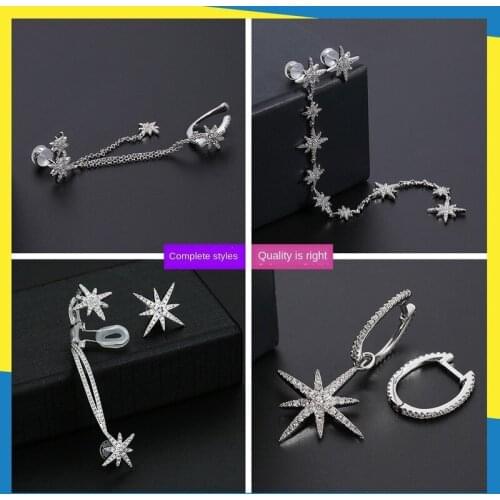 Inlaid gemstone sparkling meteor series earrings tassel long section six-point star ins ladies brand jewelry Light luxury