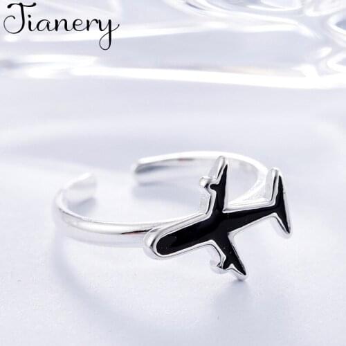 JIANERY Korean Trendy Silver Color Airplane Rings For Women Lady Men Antique Rings Jewelry