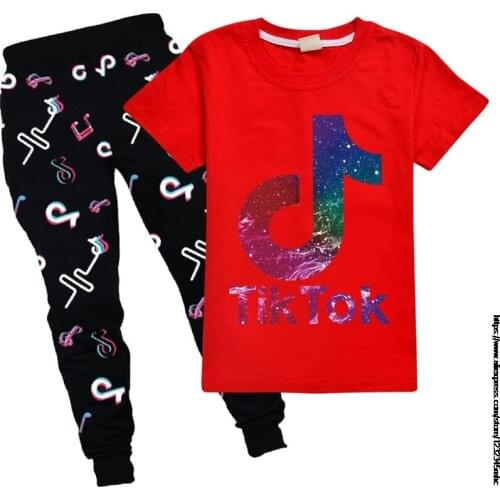 Tik Tok Summer Baby Clothes Suit Children Fashion Boys Girls Cartoon T-Shirt Pant 2Pcs/set Casual Clothing Kids Tracksuits
