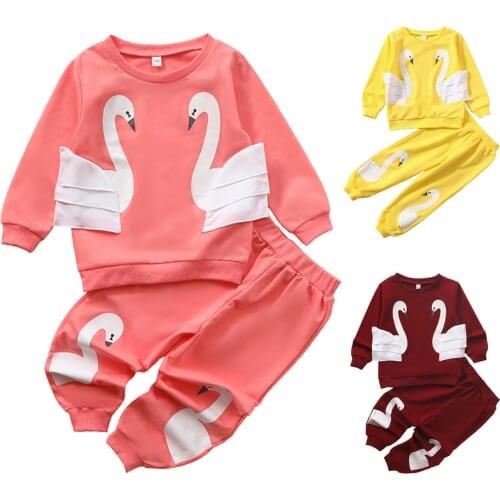 Girls Clothing Set 2Pcs Children Clothing Baby Flamingo Print Shirt + Pants Suit Spring Autumn Kids Clothes Outfits JYF